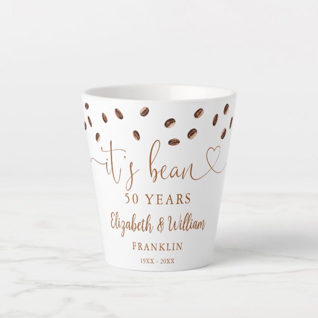 Caneca De Café Latte Qualquer Ano de Aniversário de Casamento Tema Café (Frente)
