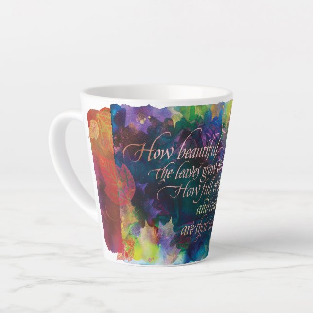 Caneca De Café Latte Quão Lindas as Folhas, (Ângulo esquerdo)
