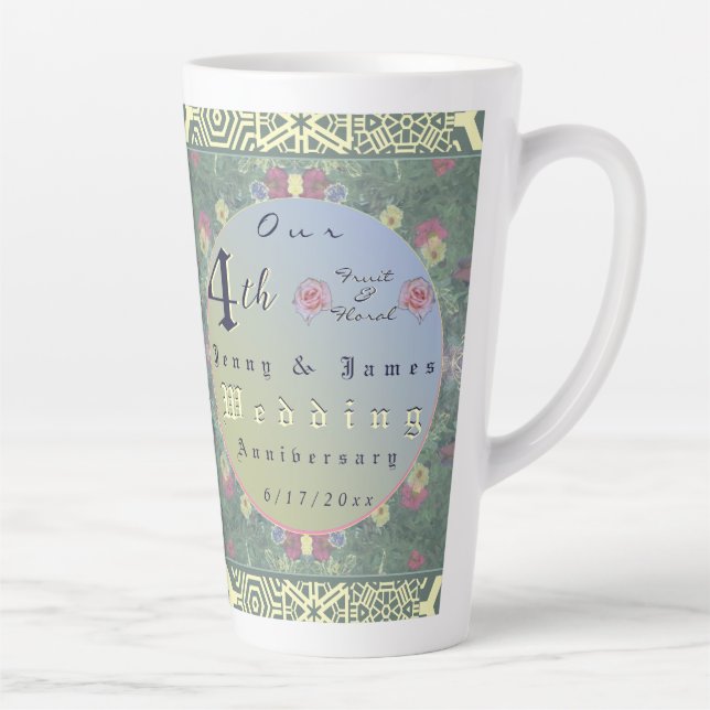 Caneca De Café Latte Quarto aniversário de casamento Floral (Direita)
