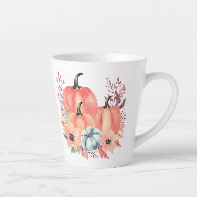 Caneca De Café Latte Queda Aquarela Pumpkin Boho (Direita)
