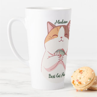Caneca De Café Latte Querida Melhor gata peixe mãe script personalizado