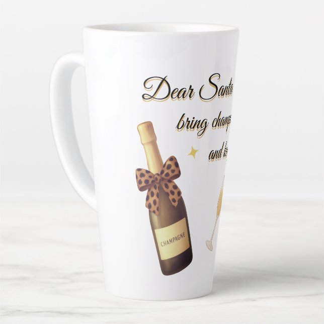 Caneca De Café Latte Querido Papai Noel Champanhe Design (Ângulo esquerdo)
