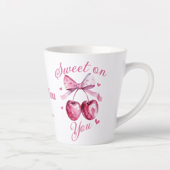 Caneca De Café Latte "Querido", personalizável "Cherry-Themed" (Direita)