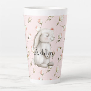 Caneca De Café Latte Quic Pink Bunny Rosa Floral