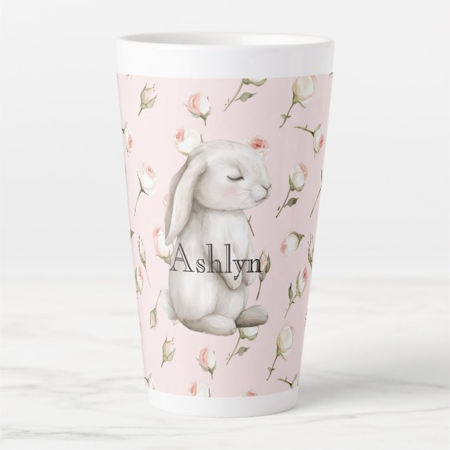 Caneca De Café Latte Quic Pink Bunny Rosa Floral (Frente)
