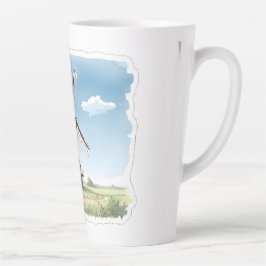 Caneca De Café Latte Quiet Windmill in the Fields – Soft Watercolor Lan
