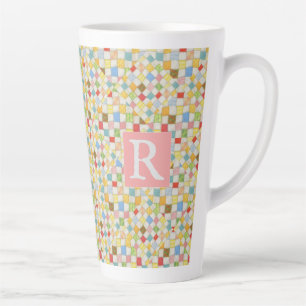 Caneca De Café Latte QUILT MOSAIC Caneca Alta Latte + Texto / Rosa