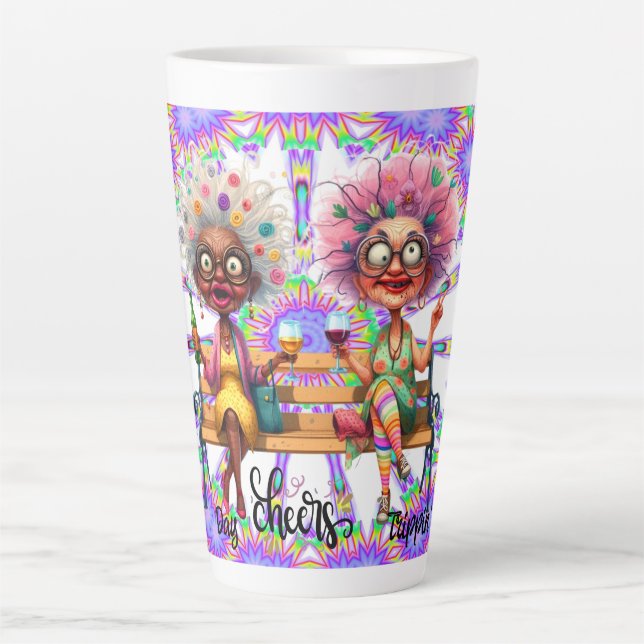 Caneca De Café Latte Quirky Wine Lady Cheers Latte Mug (Frente)