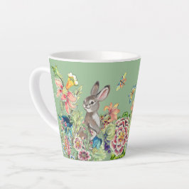 Caneca De Café Latte Rabbit Whimsic Mint Green Chinoiserie Floral