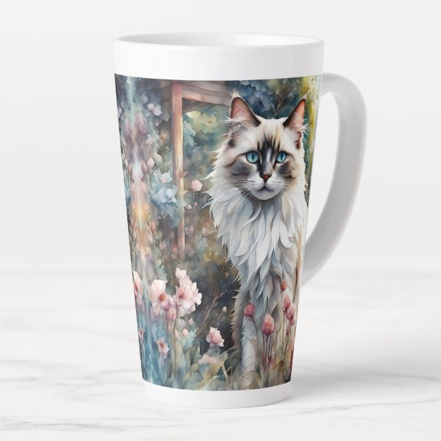 Caneca De Café Latte Ragdoll Cat no jardim inglês (Ângulo direito)