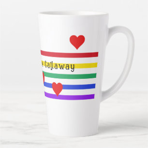 Caneca De Café Latte Rainbow Stripes Corações Primeiros Nomes Personali
