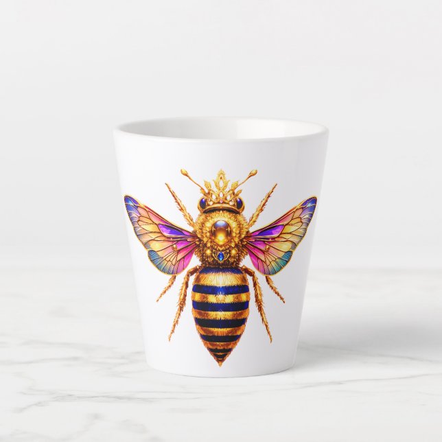 Caneca De Café Latte Rainha Abelha Com Coroa (Frente)