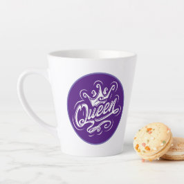 Caneca De Café Latte Rainha com coroa, Design de tipografia