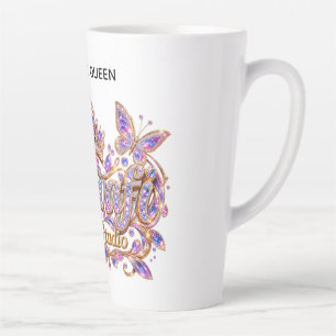 Caneca De Café Latte Rainha de Cristal Elegância Floral Rosa