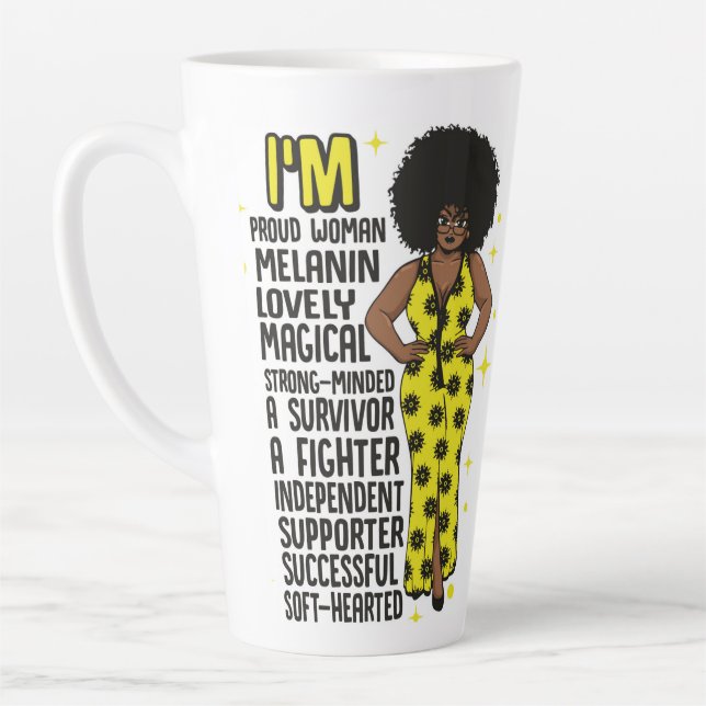 Caneca De Café Latte Rainha negra motivacional positiva (Esquerda)