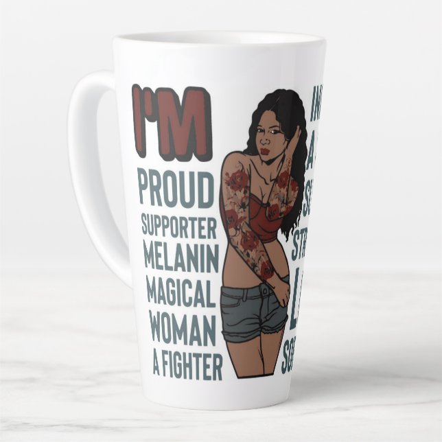Caneca De Café Latte Rainha negra motivacional positiva (Ângulo esquerdo)