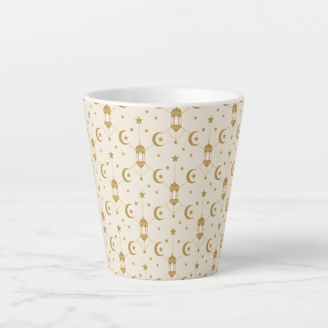 Caneca De Café Latte Ramadan Lanterns & Crescent Seamless  (Frente)
