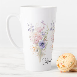 Caneca De Café Latte Ramalhete de flores silvestres Nome mulher pastel 