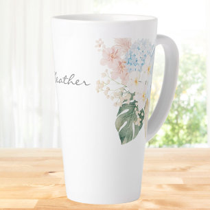 Caneca De Café Latte Ramalhete Floral de Flor Tropical de Aquarela Mono