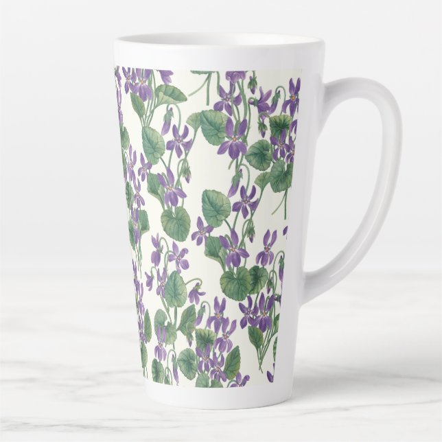 Caneca De Café Latte Ramalhetes de violetas em aquarela (Direita)