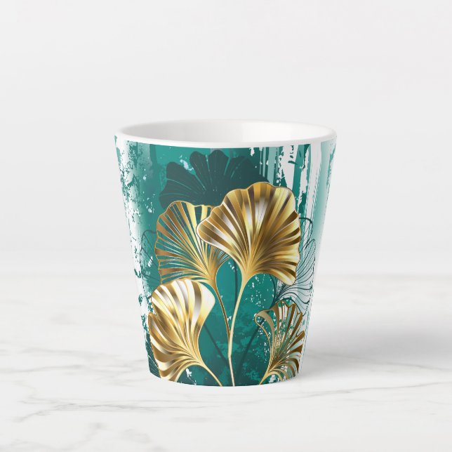 Caneca De Café Latte Ramificação com Ouro deixa Ginko Biloba (Frente)
