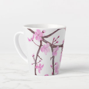 Caneca De Café Latte Ramo de árvore florescendo com flores cor-de-rosa