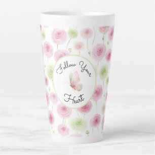 Caneca De Café Latte Ranunculus Rosa Menta Bonito