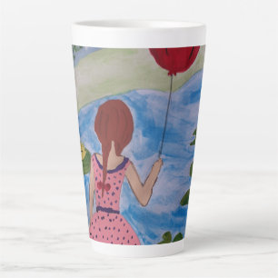 Caneca De Café Latte Rapariga com balão vermelho