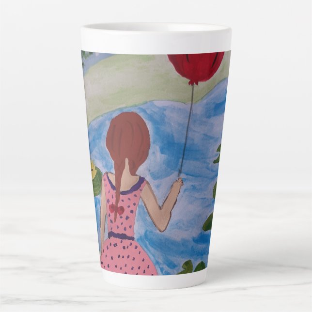 Caneca De Café Latte Rapariga com balão vermelho (Frente)