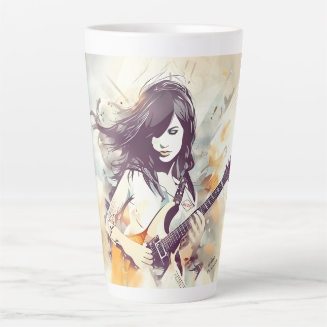 Caneca De Café Latte Rapariga com vibrações musicais (Frente)