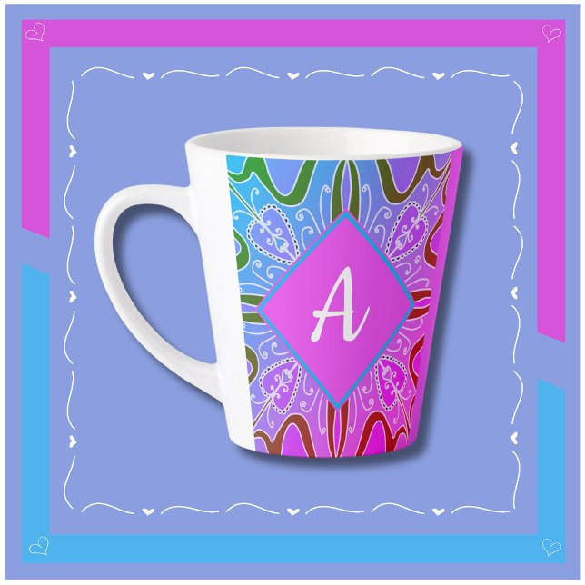 Caneca De Café Latte Rapariga Cura Branca Branca Pinta Púrpura Azul (Pretty Personalized Mug in Pink, Purple and Blue. The Perfect Gift For Family and Friends!)