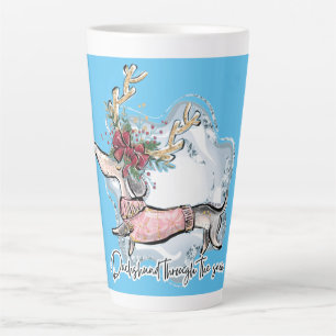 Caneca De Café Latte Rapariga Dachshund Através Da Neve