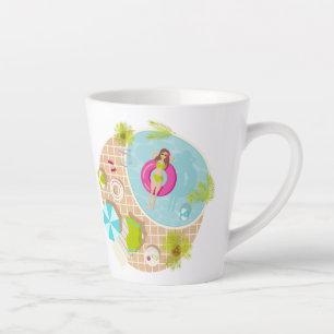 Caneca De Café Latte Rapariga de natação na praia de verão de biquíni
