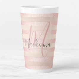 Caneca De Café Latte Rapariga do Script Monograma, Rosa, Blush, com bri