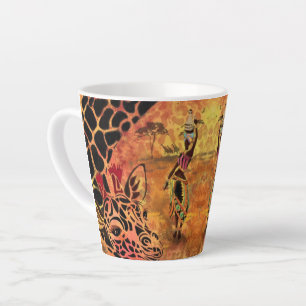 Caneca De Café Latte Rapariga e Girafa Africanas - Amigos - Desenho de 