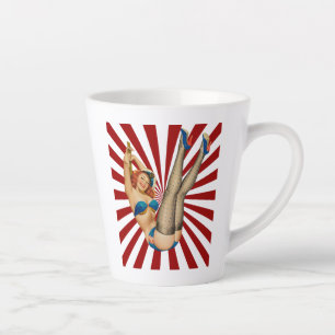 Caneca De Café Latte Rapariga Vermelha Pin-up Retro Sunset