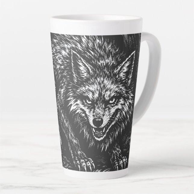 Caneca De Café Latte Raposa Astuta da Floresta — por BurnsInHell (Ângulo direito)