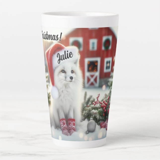 Caneca De Café Latte Raposa Branca Personalizada com casca (Frente)
