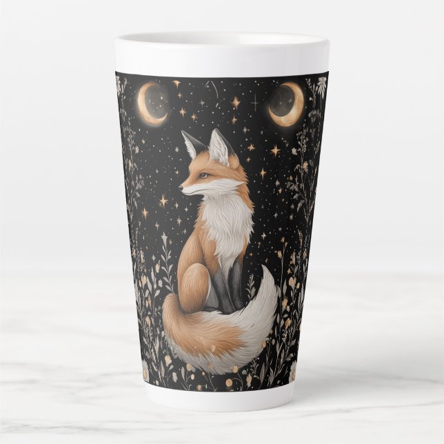 Caneca De Café Latte Raposa Celestial Mística e Flores (Frente)