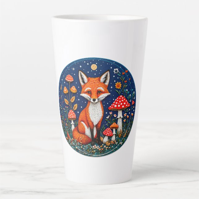 Caneca De Café Latte Raposa de desenho animado fofa (Frente)