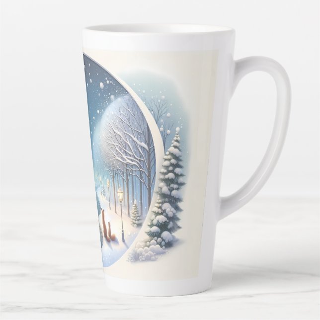 Caneca De Café Latte Raposas de Inverno junto ao Rio Nevado sob Luar (Direita)