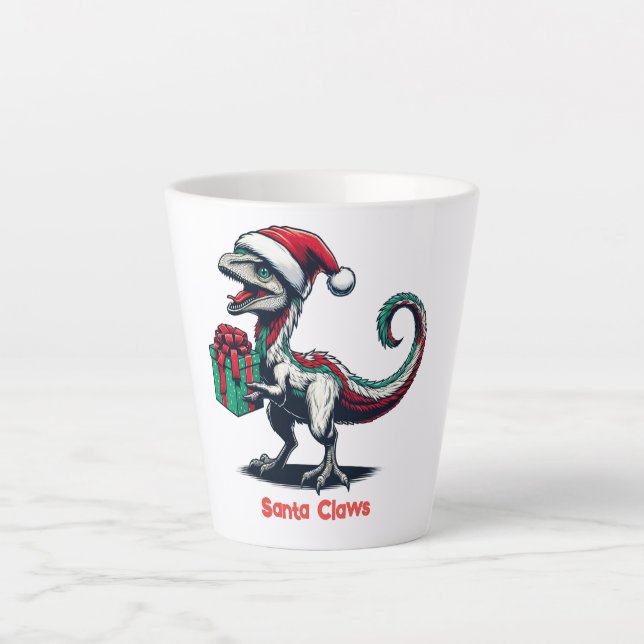 Caneca De Café Latte Raptor de chapéu de Natal (Frente)