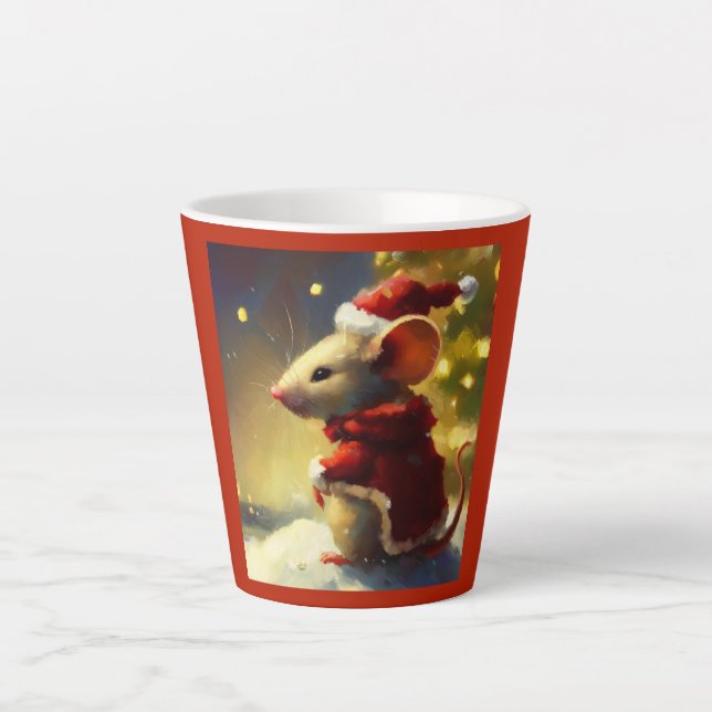 Caneca De Café Latte Rato de Natal 4 (Frente)