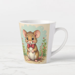 Caneca De Café Latte Rato pequeno fofo e adorável com gravata