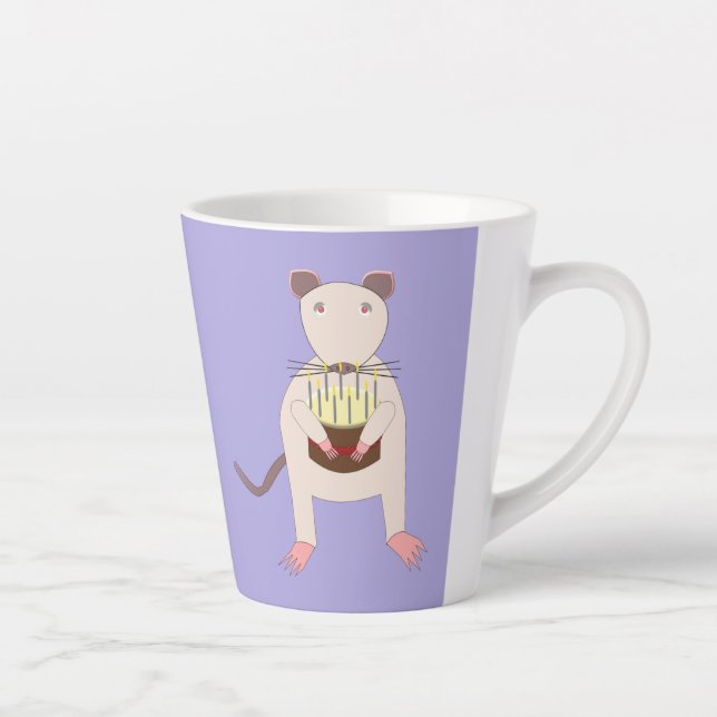 Caneca De Café Latte Rato Siamês com Bolo de Aniversário (Direita)