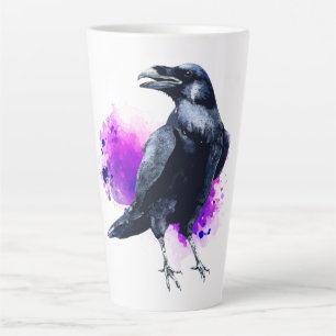 Caneca De Café Latte Raven Com Plano De Fundo De Abertura Da Cor Da Águ