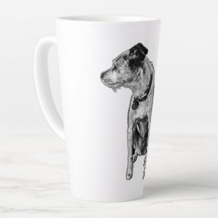Caneca De Café Latte Realista Terrier Mix Sitting Portrait Mug