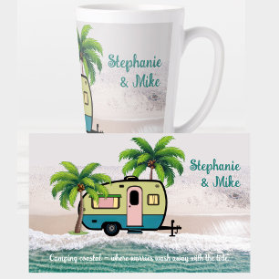 Caneca De Café Latte Reboque Retro de Acampamento Costeiro Personalizad