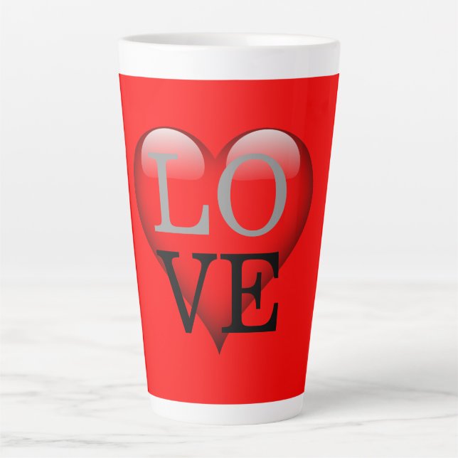 Caneca De Café Latte Red Background Love Wedding Heart (Frente)