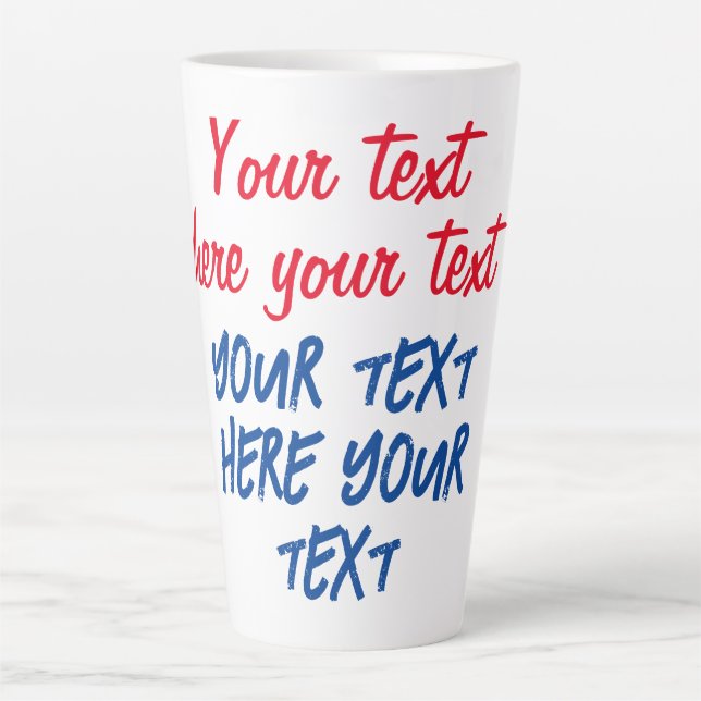 Caneca De Café Latte Red Blue Calligrafe seu texto aqui substitua o slo (Frente)